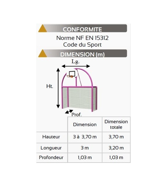 Multisport fronton voor basketbal + handbal + voetbal, directe vastmetseling