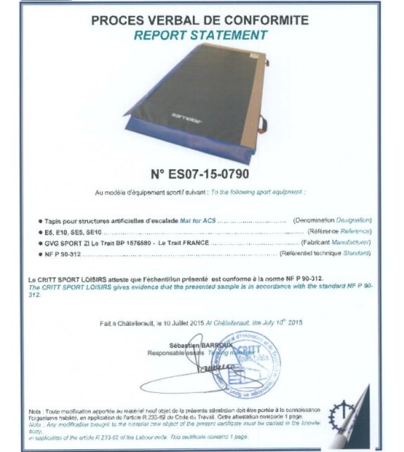 Matelas bas murs d'escalade 2.5mx1.5mx0.1m