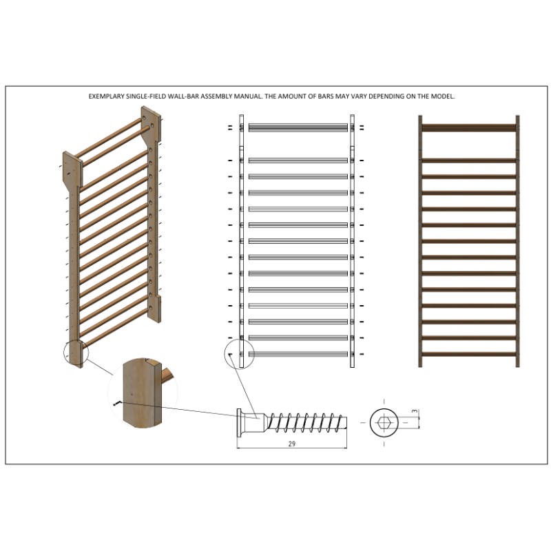 Klimrek – Zweedse enkelrek 2,27 m x 0,90 m - 15 sporten