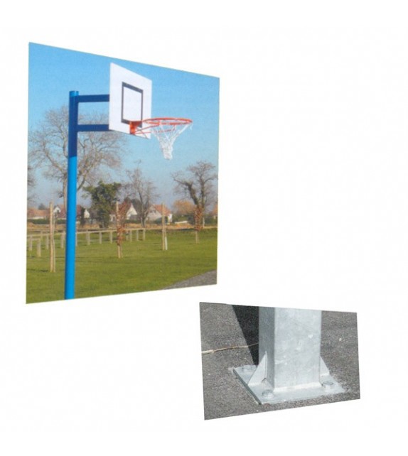Basketbalring op paal met overhang 0,6 m voor training, rechthoekig bord