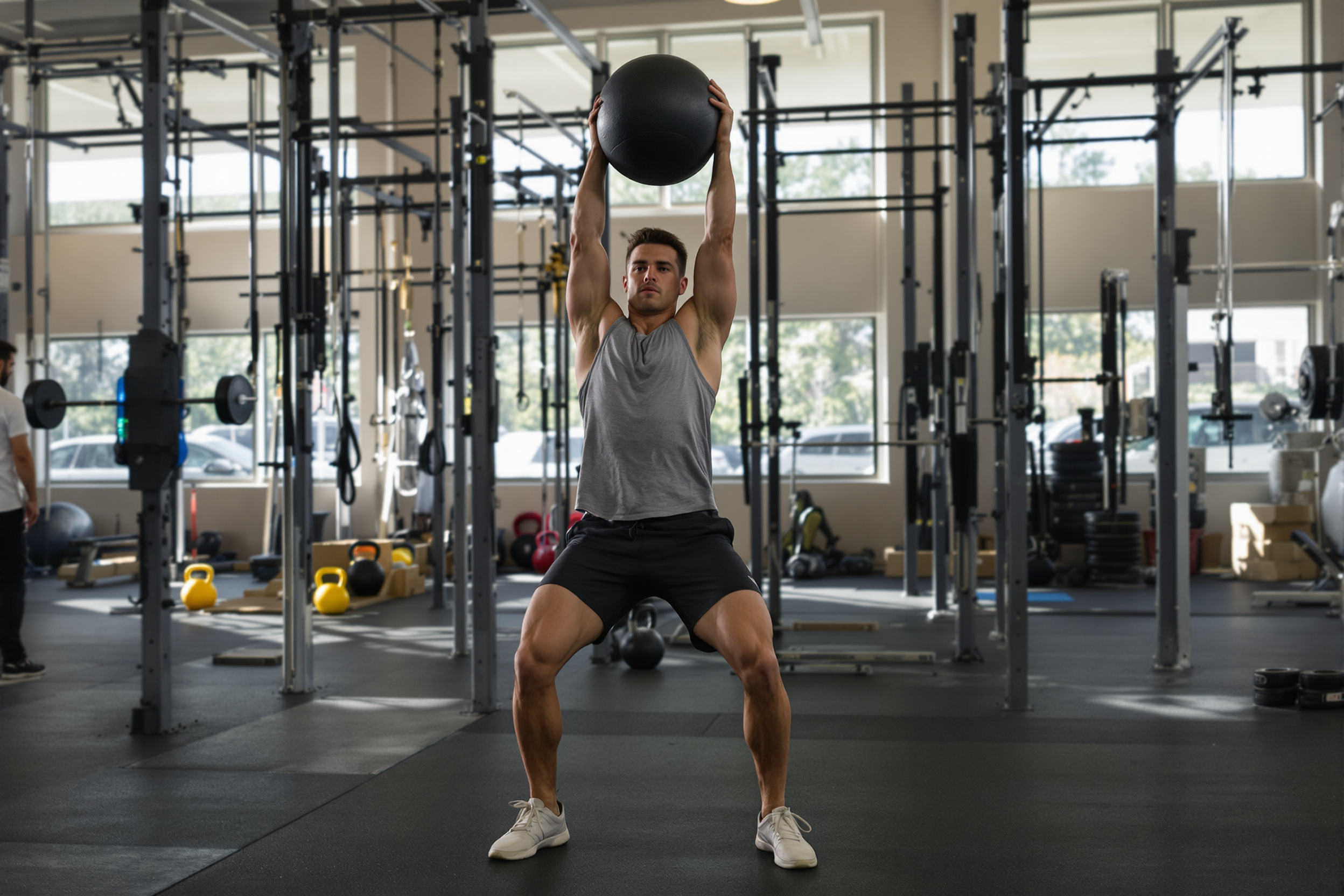 Atleet voert medicine ball slam uit