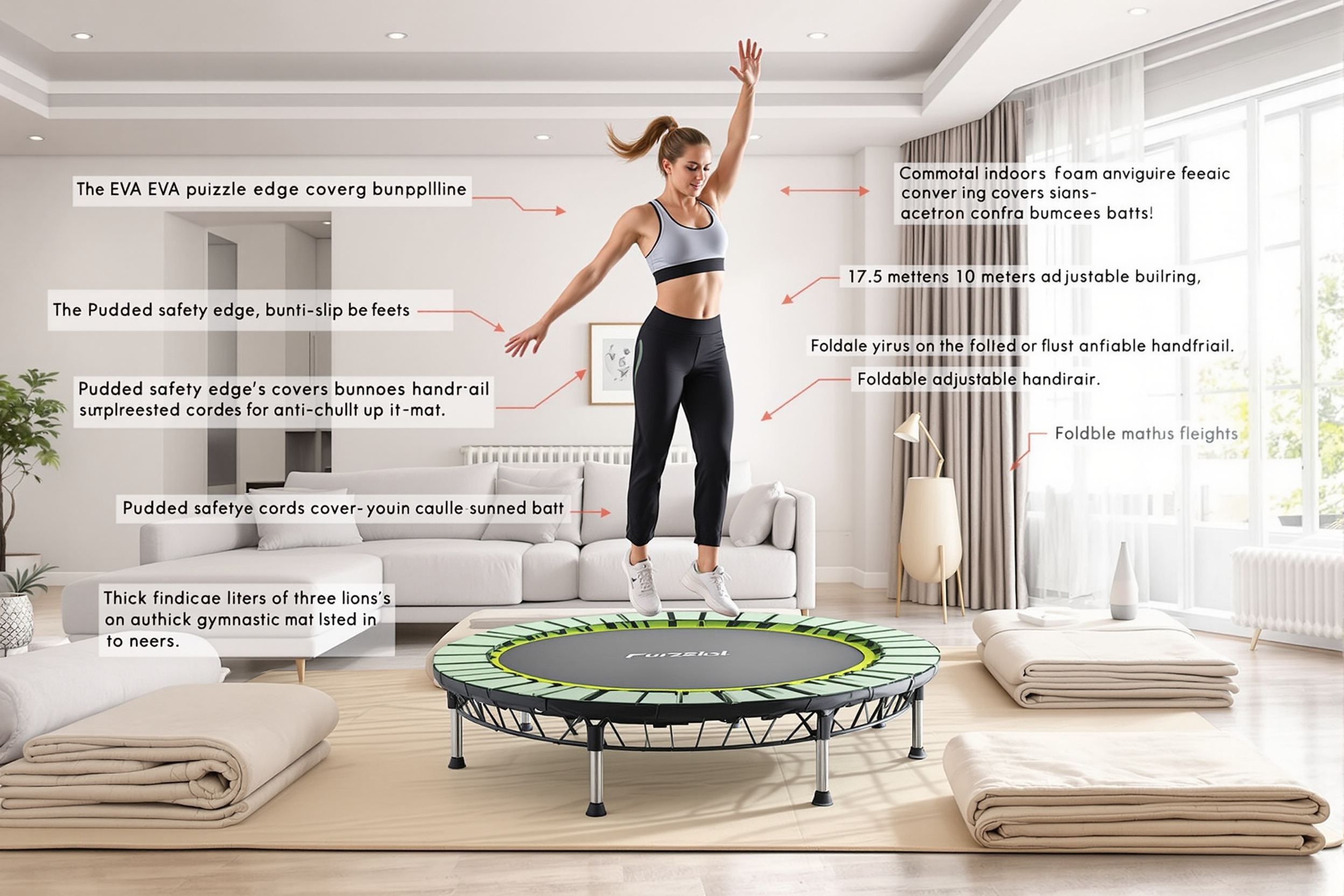 Veilige trampoline opstelling in woonkamer